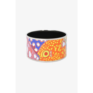 Hermes Orange Patterned Wide Enamel Bangle